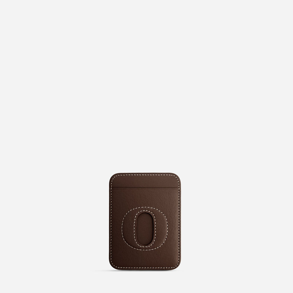 MagSafe cardholder in Espresso, initial O, front