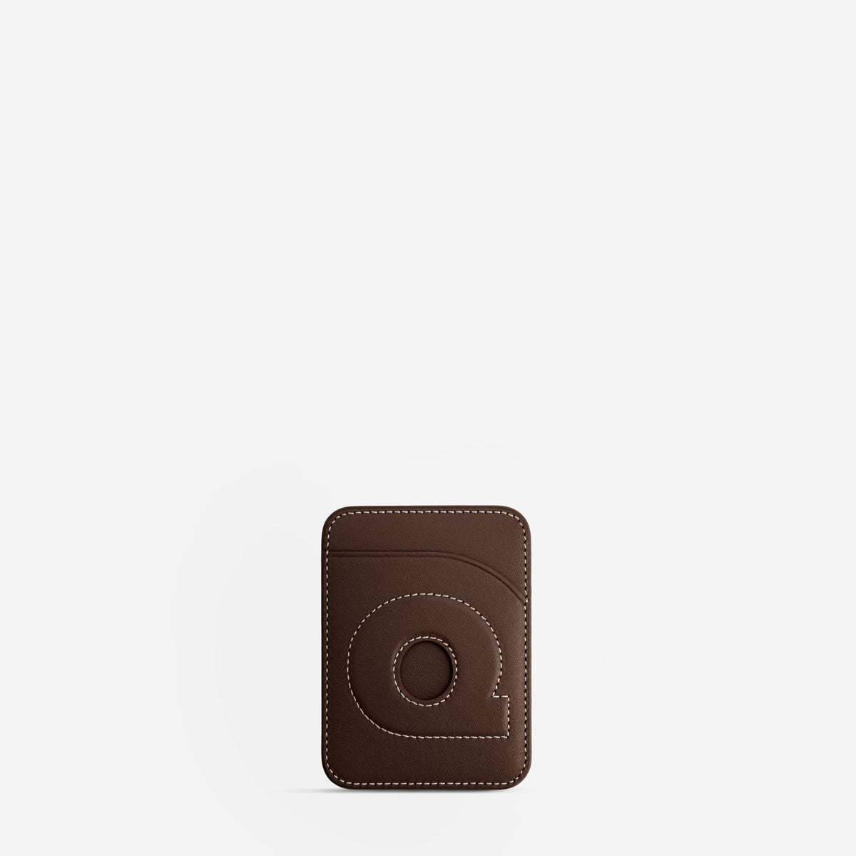 MagSafe cardholder in Espresso, initial Q, front