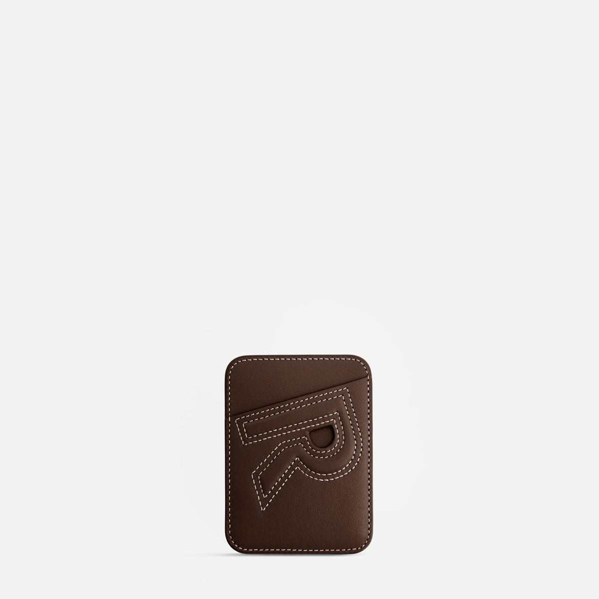 MagSafe cardholder in Espresso, initial R, front