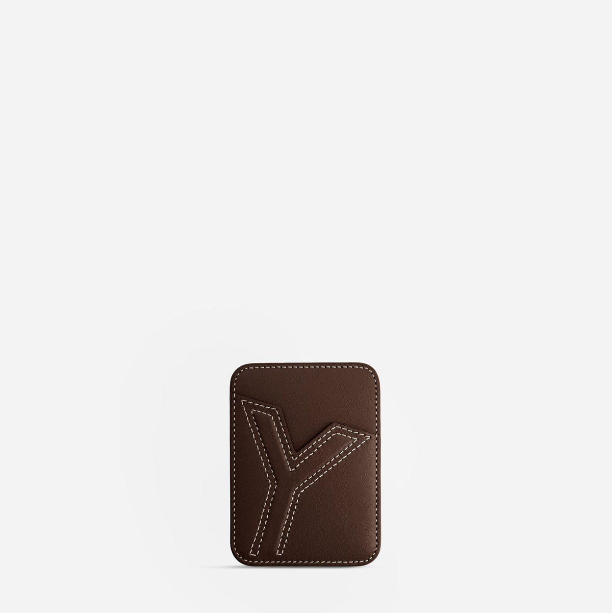 MagSafe cardholder in Espresso, initial Y, front
