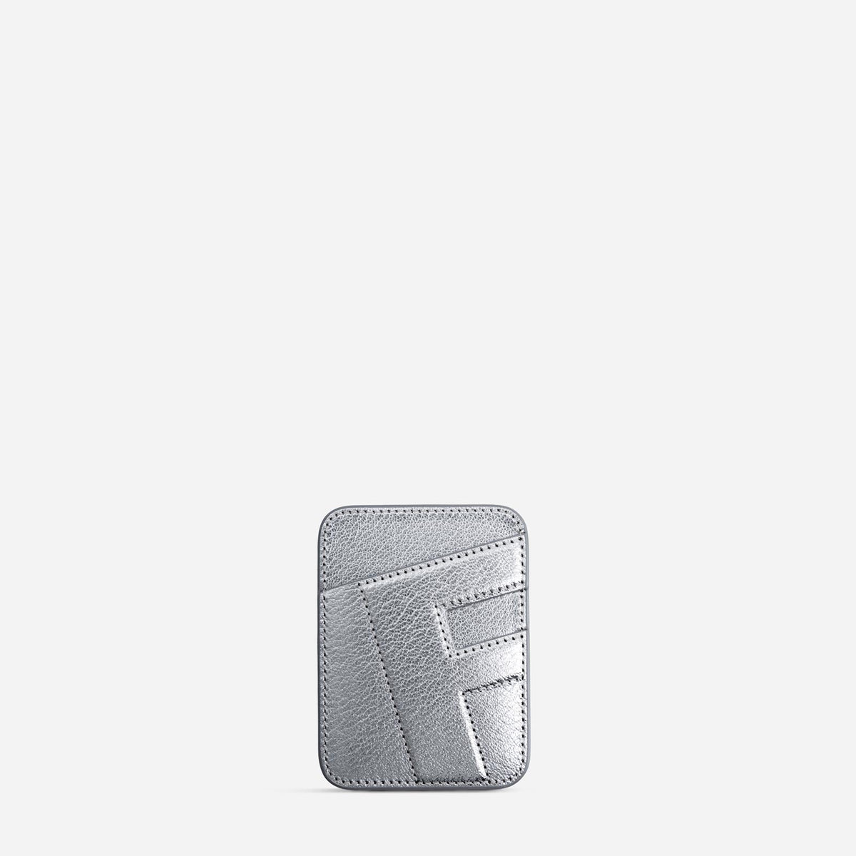 MagSafe cardholder in Metallic Silver, initial F, front