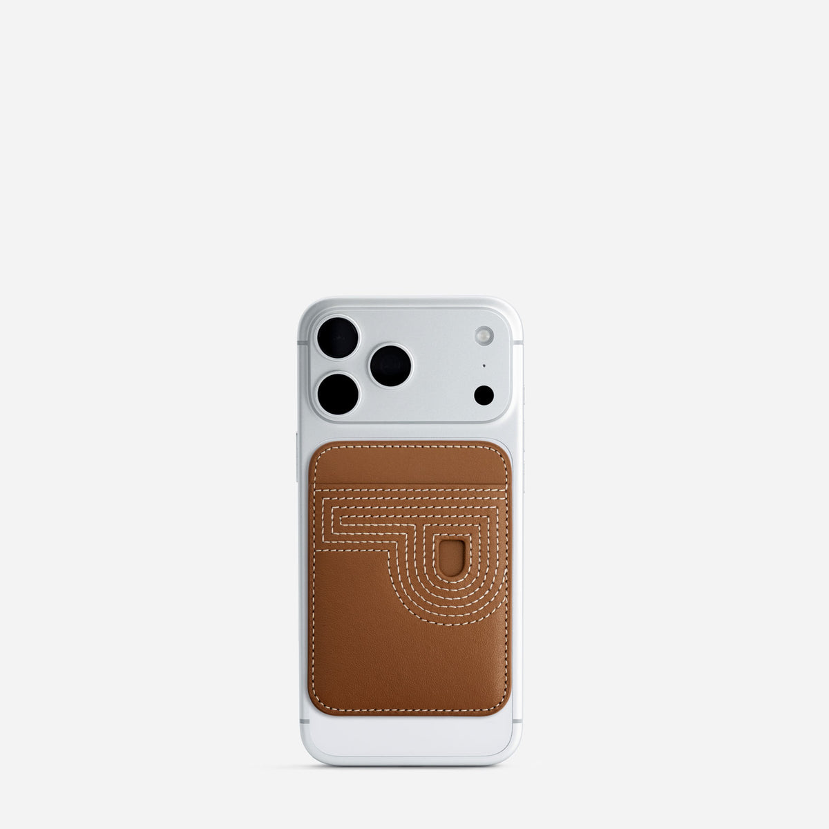 MagSafe cardholder in Canyon, initial P, on phone