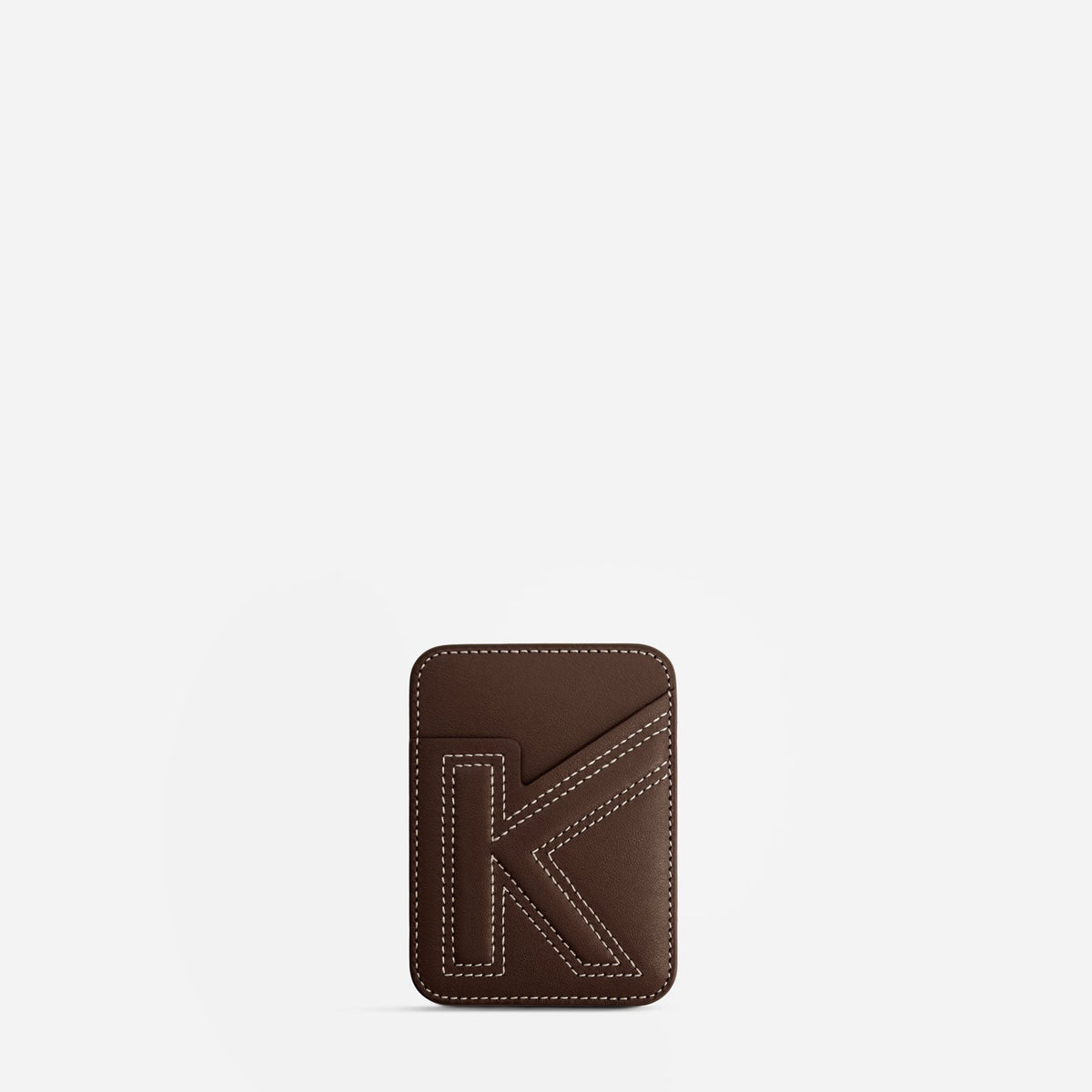 MagSafe cardholder in Espresso, initial K, front