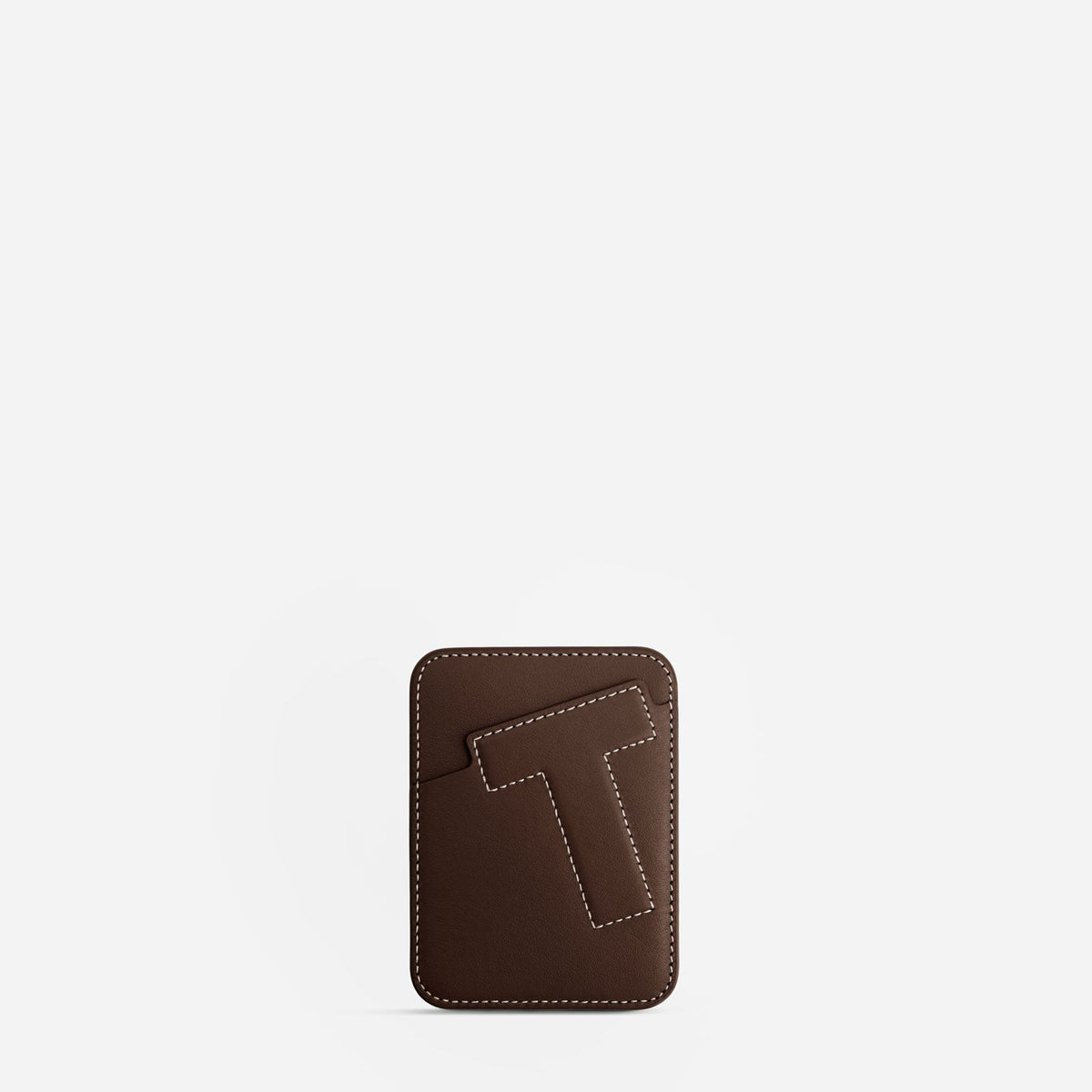 MagSafe cardholder in Espresso, initial T, front