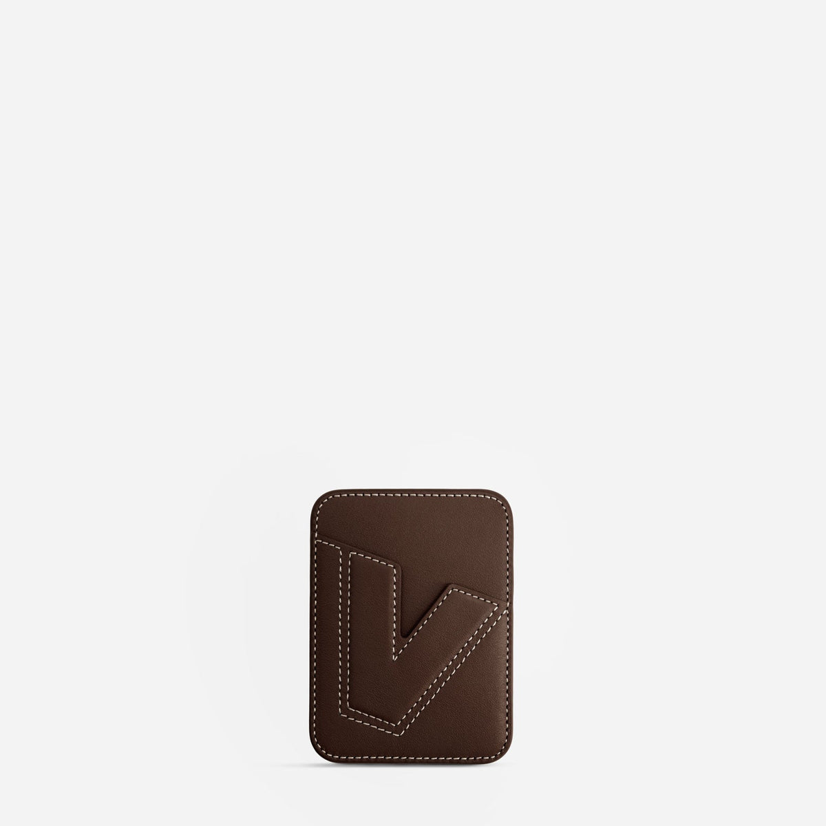 MagSafe cardholder in Espresso, initial V, front
