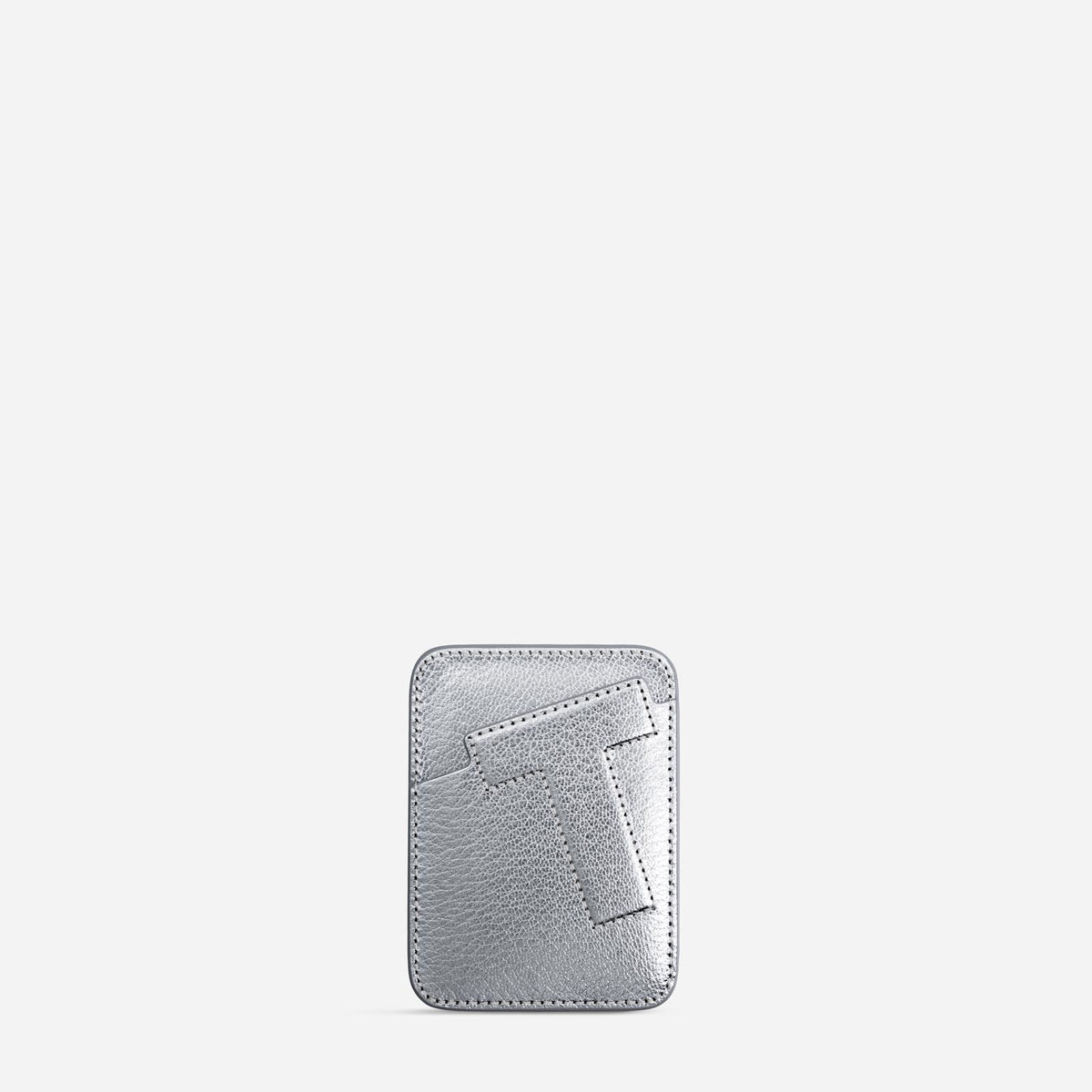 MagSafe cardholder in Metallic Silver, initial T, front