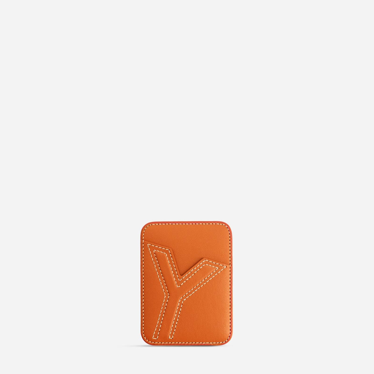 MagSafe cardholder in Orange, initial Y, front