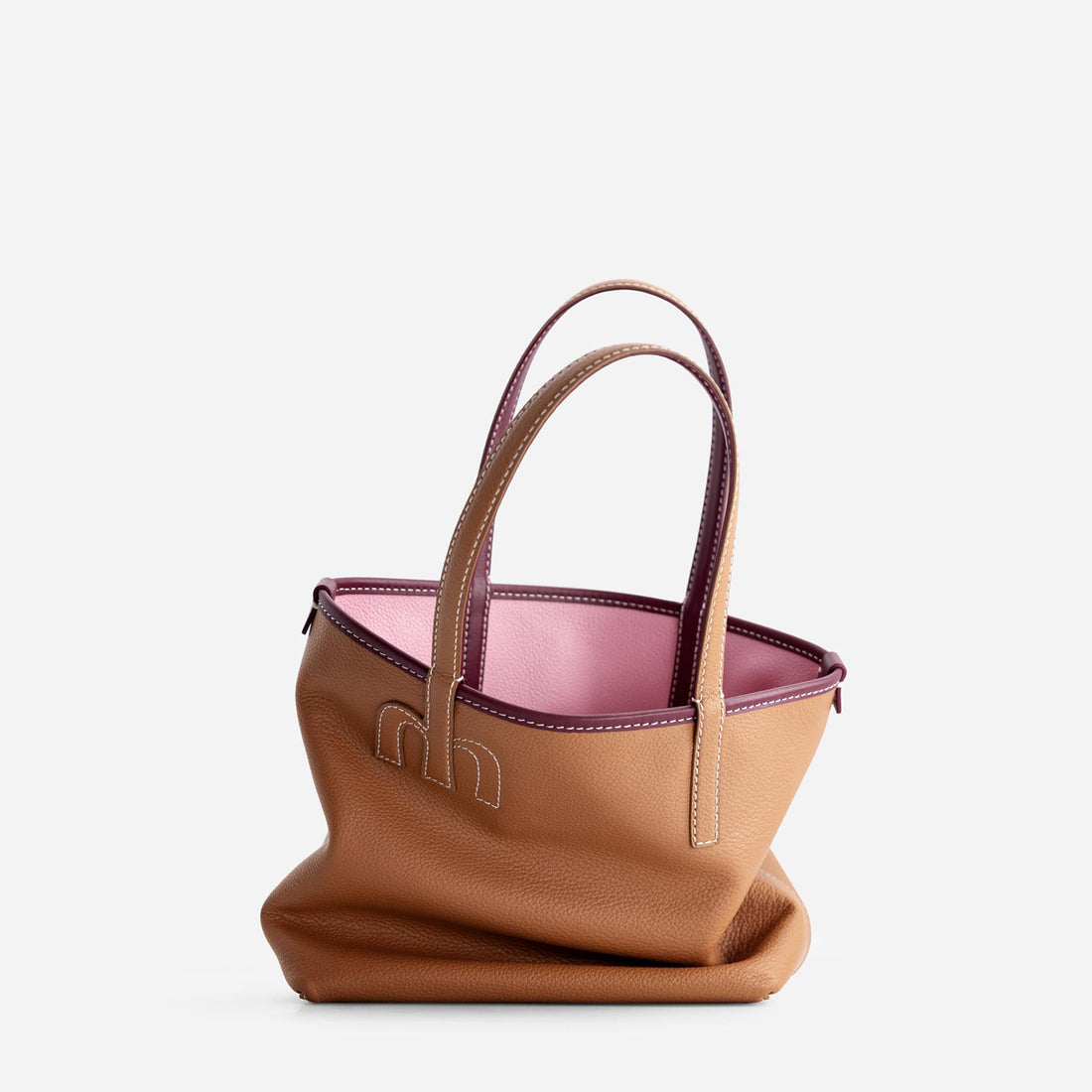 Mini M Tote in Tan and Pink