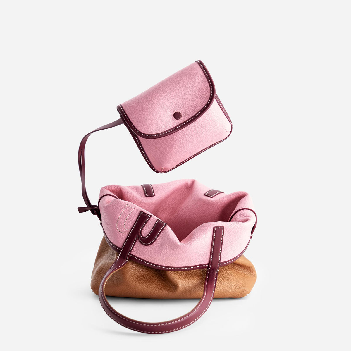 Mini M Tote - Tan & Pink