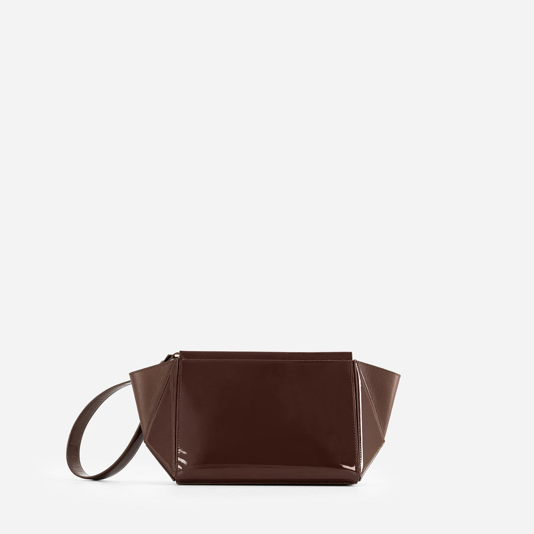 Medium Triangle Pouch in Patent Brown