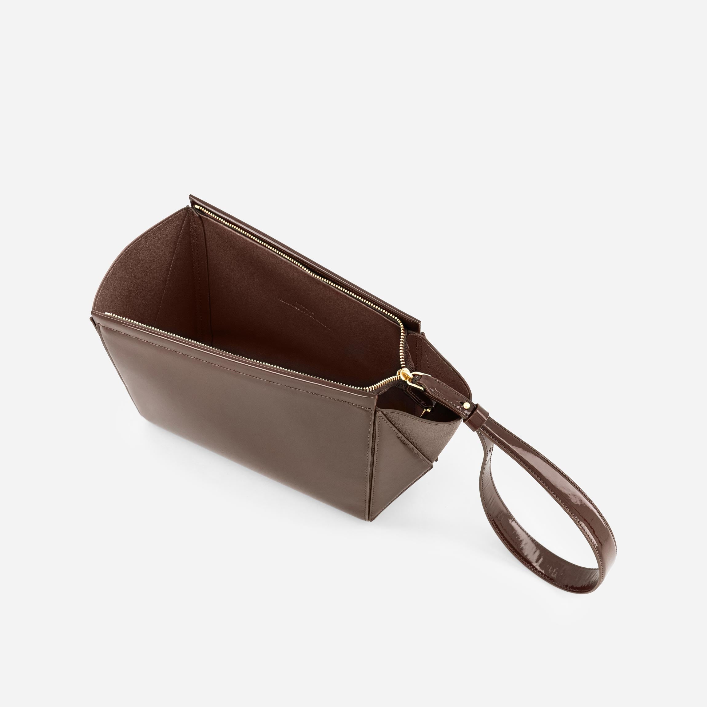 Medium Triangle Pouch - Patent Brown